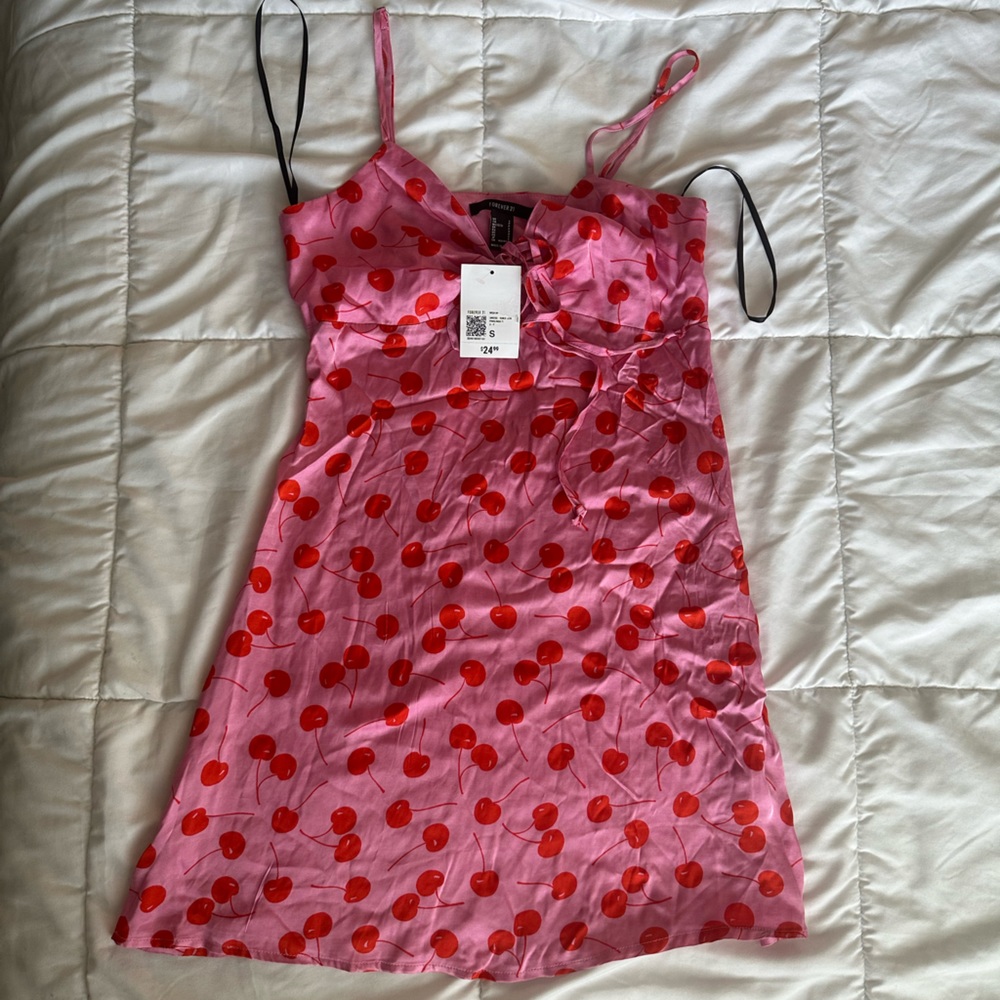 Pink cherry pattern dress forever21 small